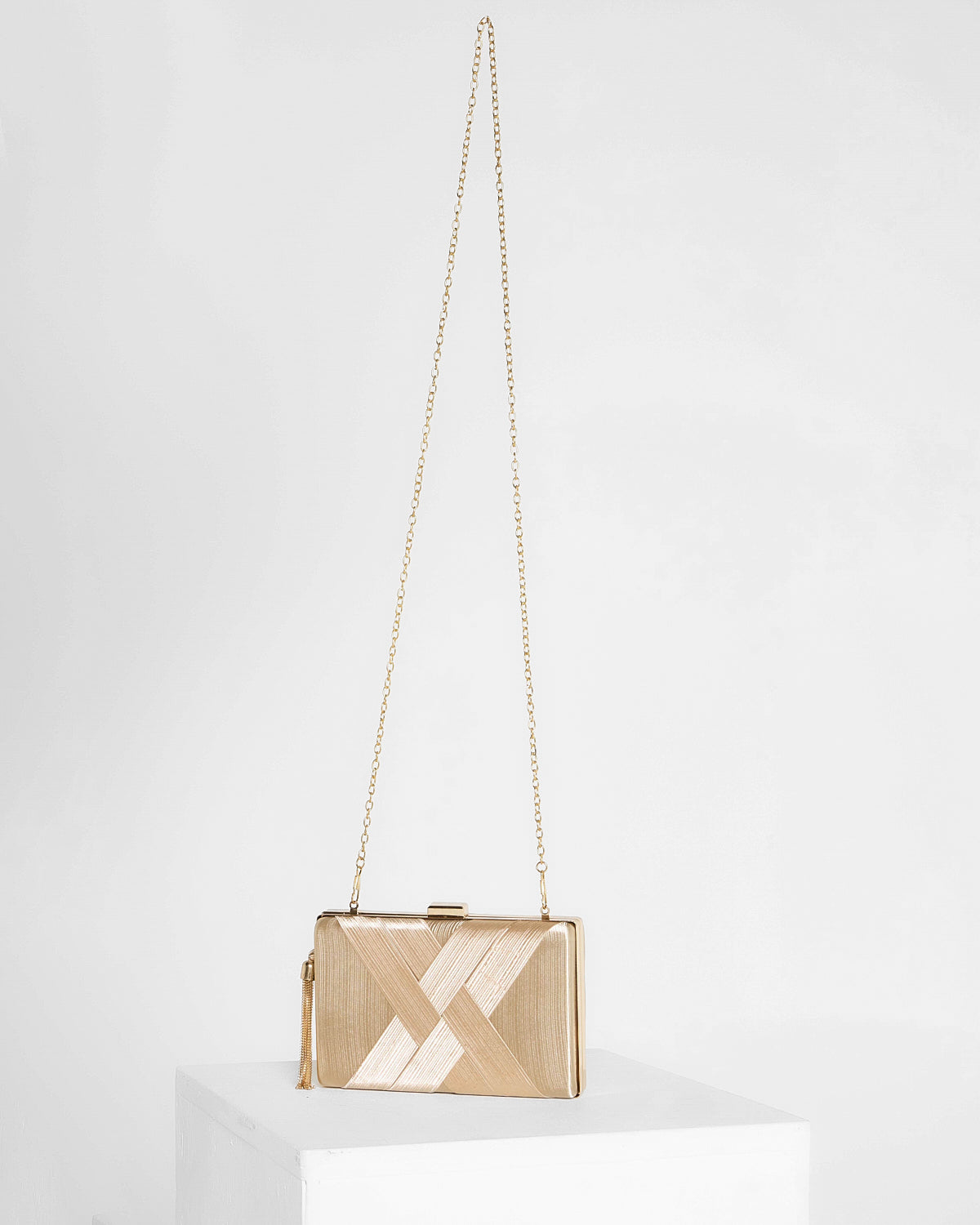 Loren Satin Rectangle Hardcase Clutch - Gold