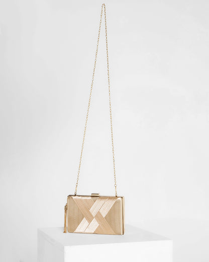 Loren Satin Rectangle Hardcase Clutch - Gold
