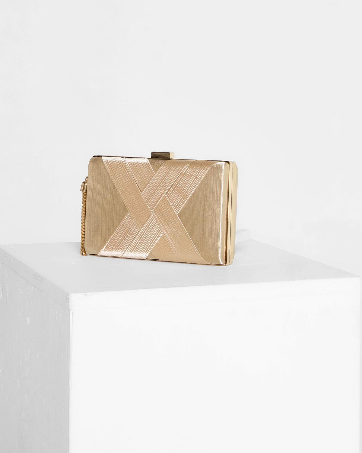 Loren Satin Rectangle Hardcase Clutch - Gold
