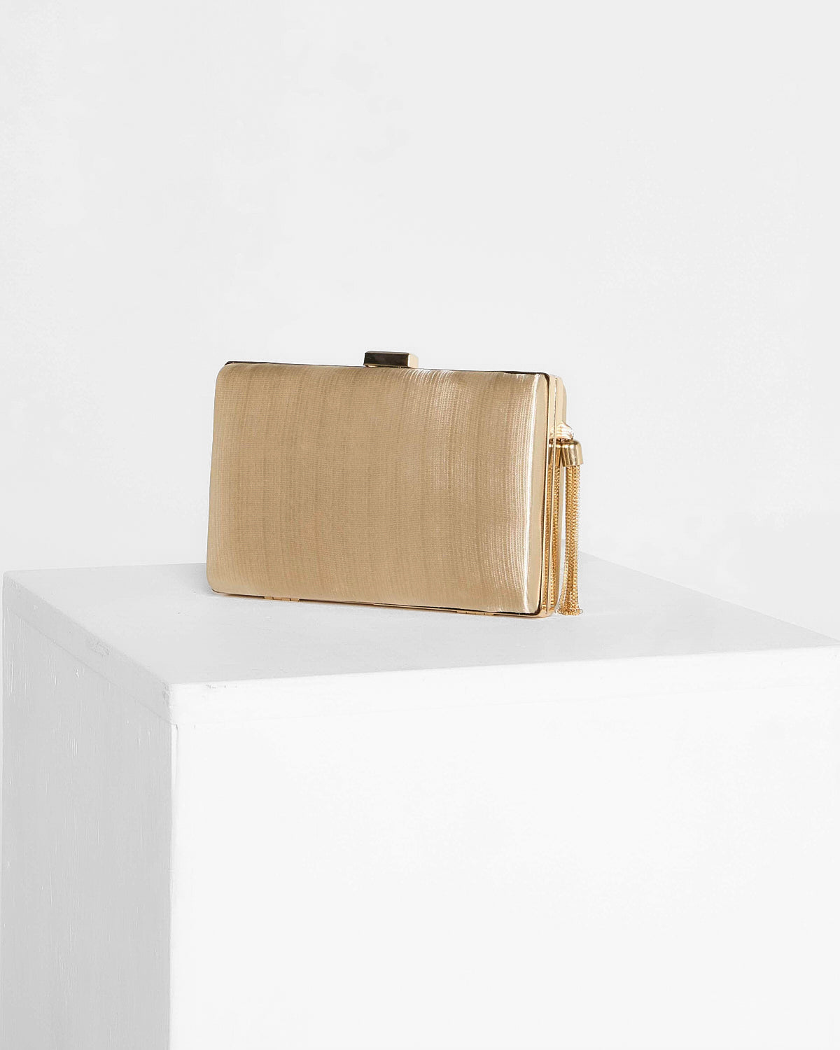 Loren Satin Rectangle Hardcase Clutch - Gold