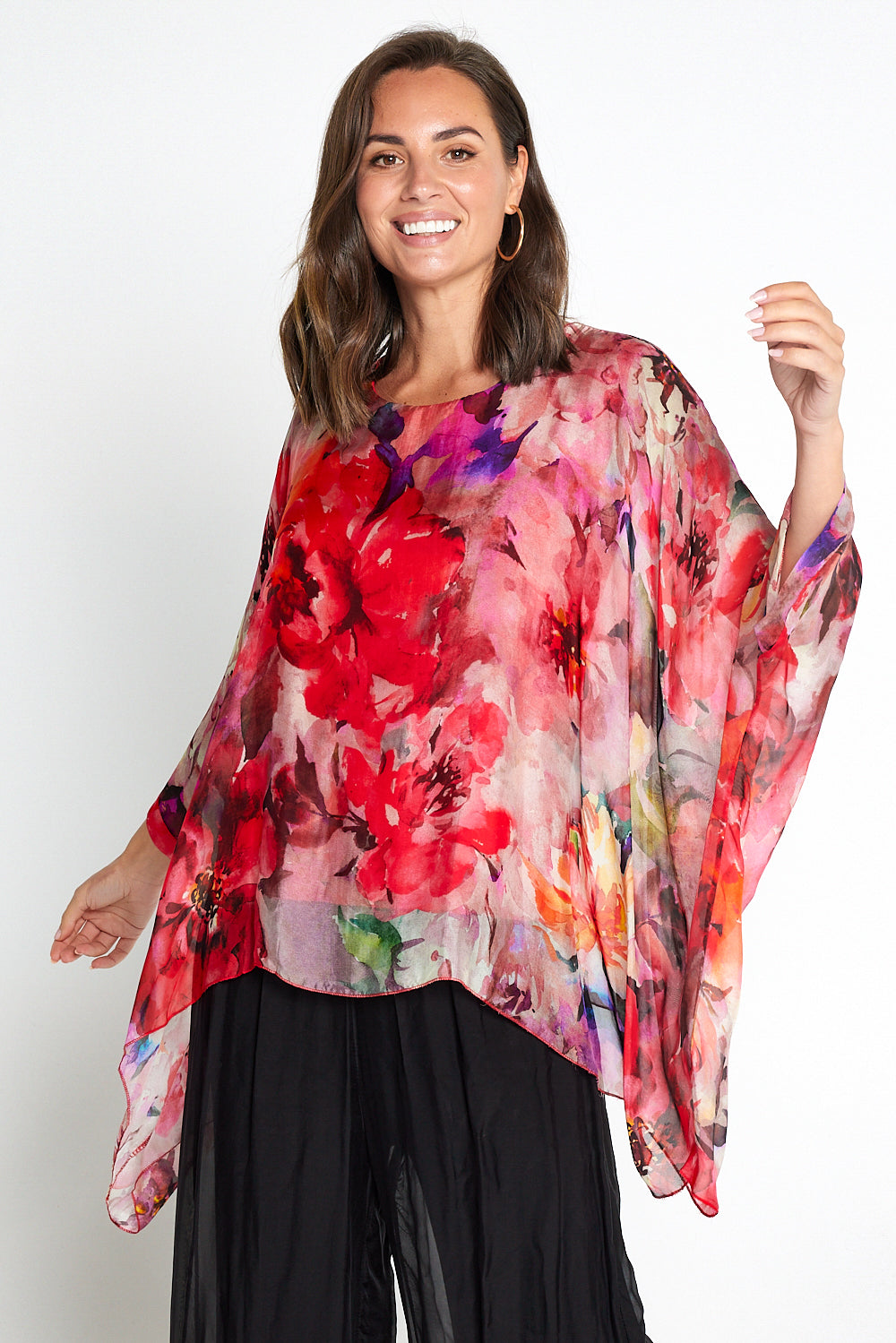 Luciana Silk Top - Rosso Floral
