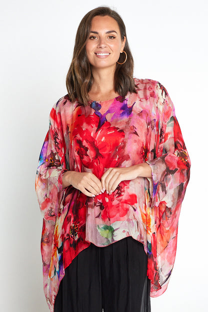 Luciana Silk Top - Rosso Floral