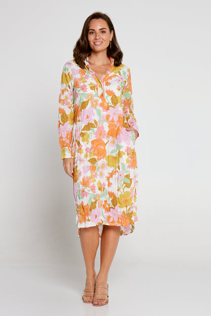 Matilda Cotton Shirt Dress - Pastel Floral Print