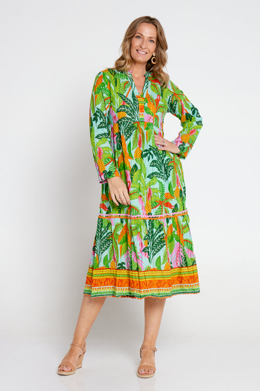 Berkley Cotton Midi Dress - Tropical Sea