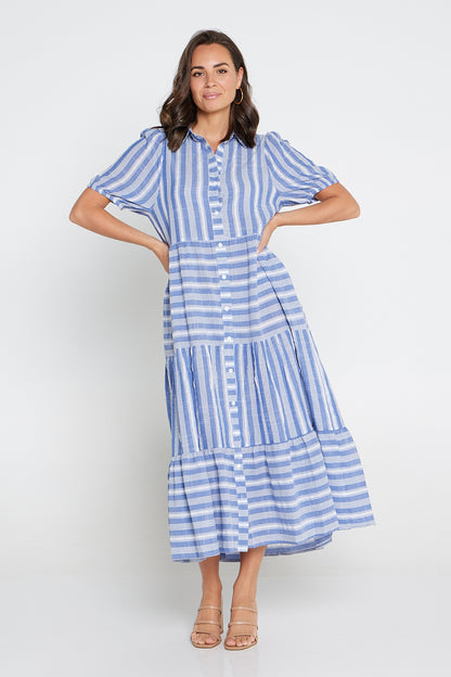 Lulu Cotton Dress - Blue Stripe