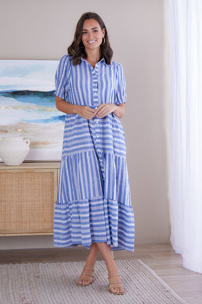 Lulu Cotton Dress - Blue Stripe