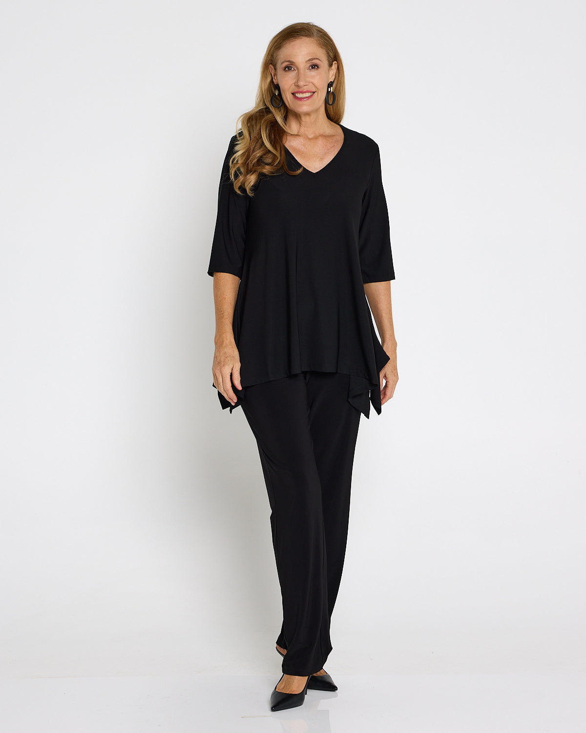 Andrea Vee Neck Mid Sleeve Top Black