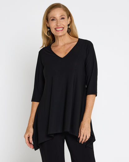 Andrea Vee Neck Mid Sleeve Top Black