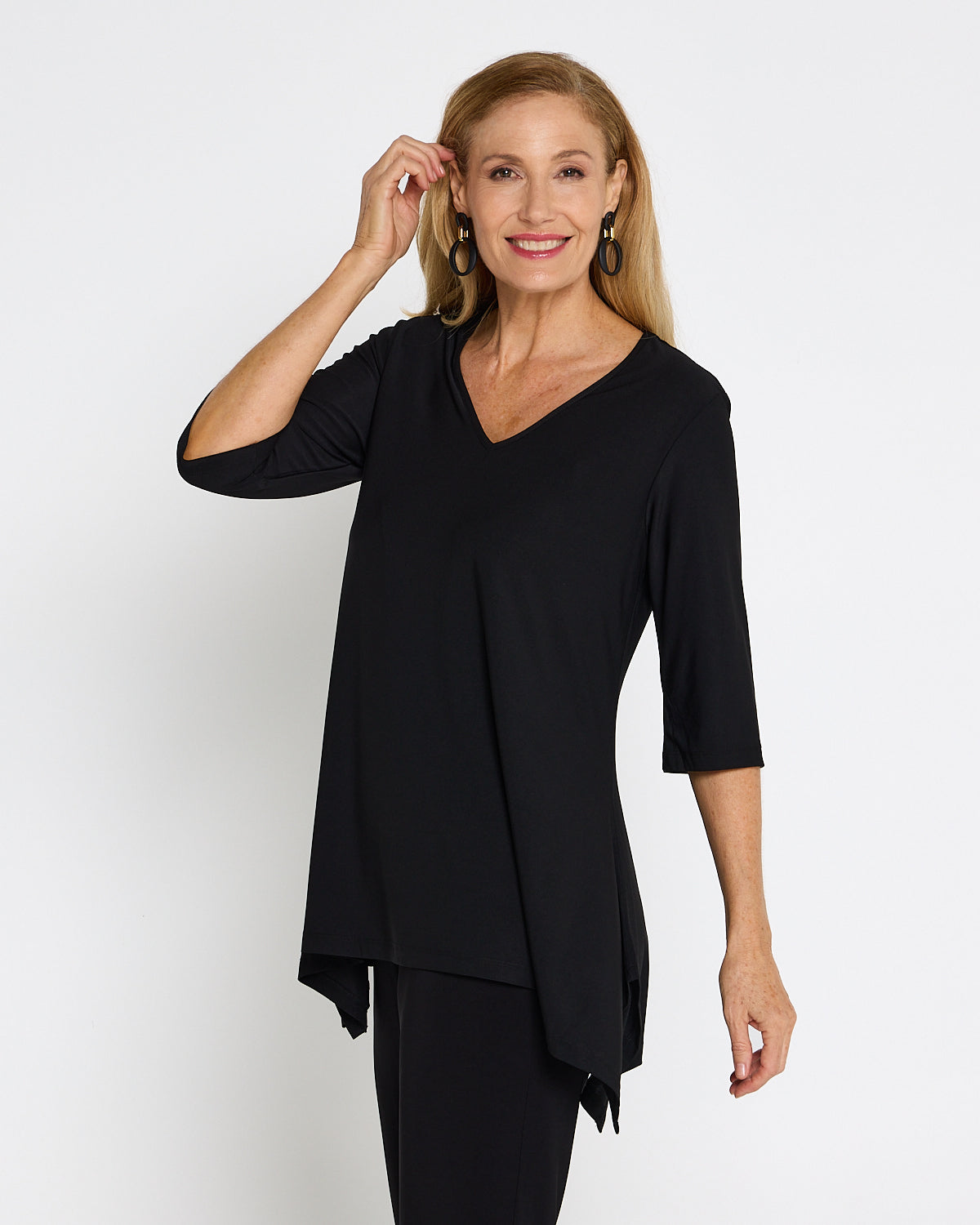 Andrea Vee Neck Mid Sleeve Top Black