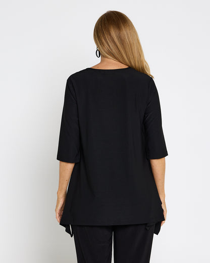 Andrea Vee Neck Mid Sleeve Top Black