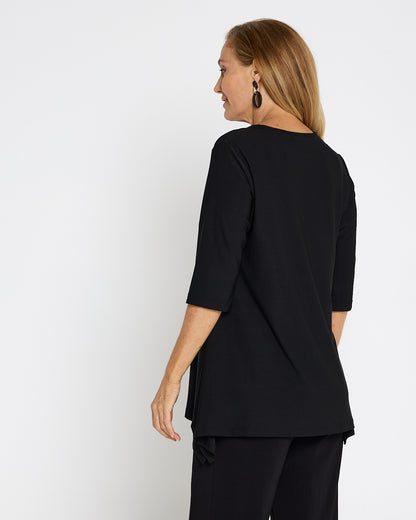 Andrea Vee Neck Mid Sleeve Top Black