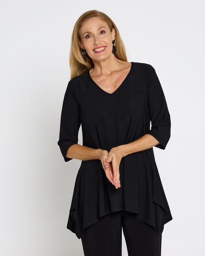 Andrea Vee Neck Mid Sleeve Top Black