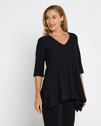 Andrea Vee Neck Mid Sleeve Top Black