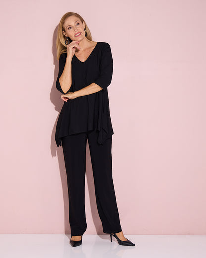 Andrea Vee Neck Mid Sleeve Top Black