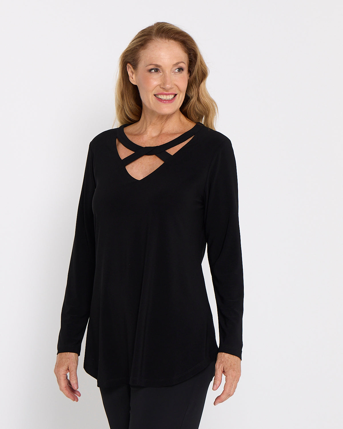 Willow Cross-Neck Comfort Top - Black