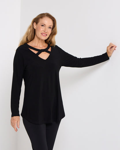 Willow Cross-Neck Comfort Top - Black