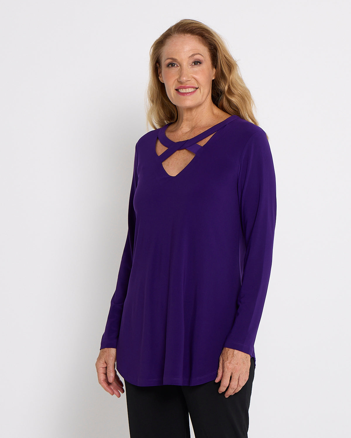 Willow Cross-Neck Comfort Top - Purple