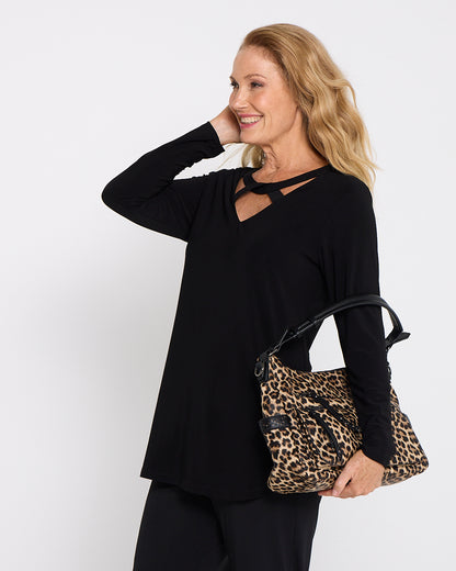 Willow Cross-Neck Comfort Top - Black