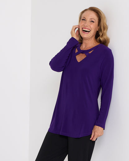 Willow Cross-Neck Comfort Top - Purple
