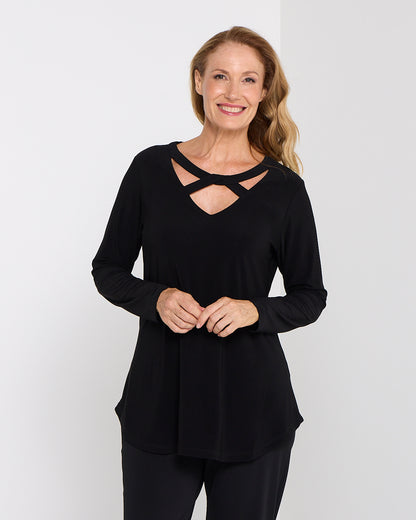 Willow Cross-Neck Comfort Top - Black