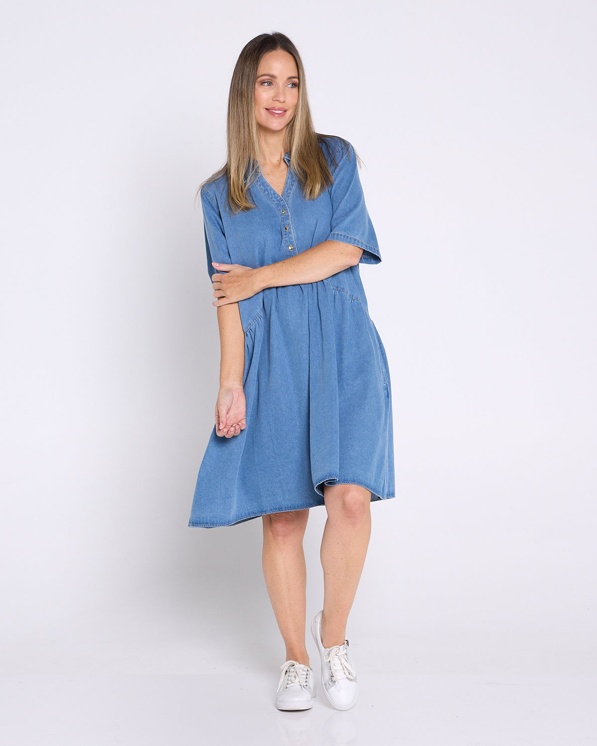 Maddie Denim Dress - Mid Wash Blue