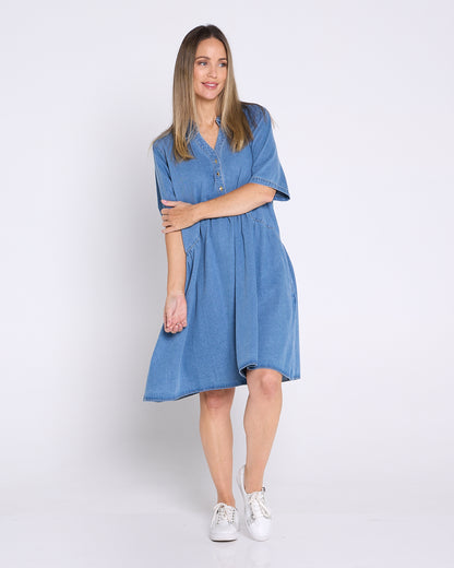 Maddie Denim Dress - Mid Wash Blue