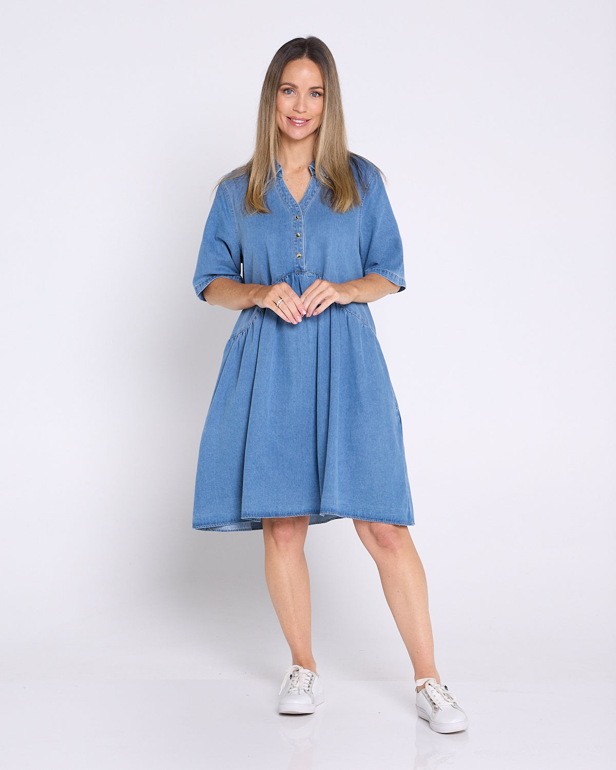 Maddie Denim Dress - Mid Wash Blue