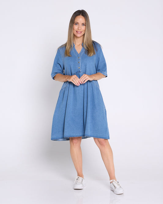 Maddie Denim Dress - Mid Wash Blue