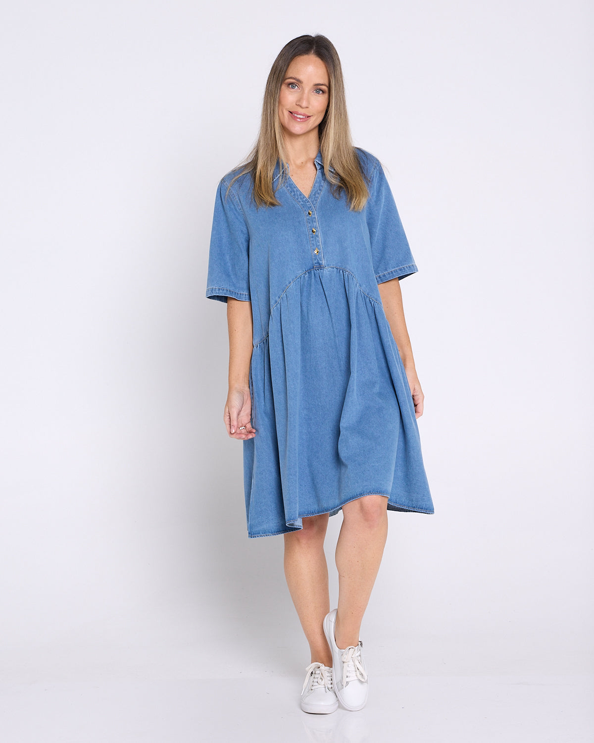 Maddie Denim Dress - Mid Wash Blue