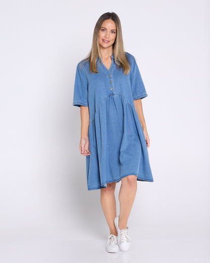 Maddie Denim Dress - Mid Wash Blue