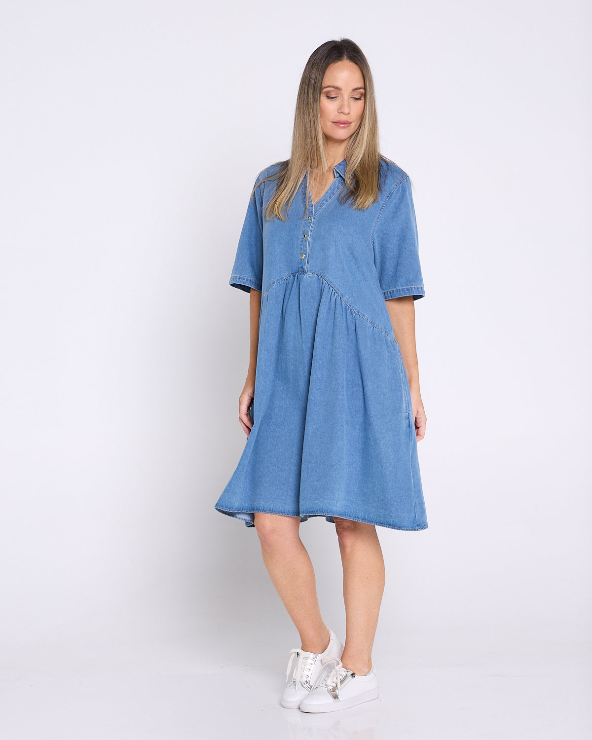 Maddie Denim Dress - Mid Wash Blue