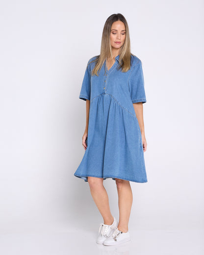 Maddie Denim Dress - Mid Wash Blue