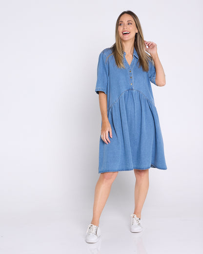 Maddie Denim Dress - Mid Wash Blue