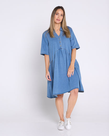 Maddie Denim Dress - Mid Wash Blue