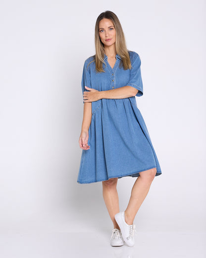 Maddie Denim Dress - Mid Wash Blue