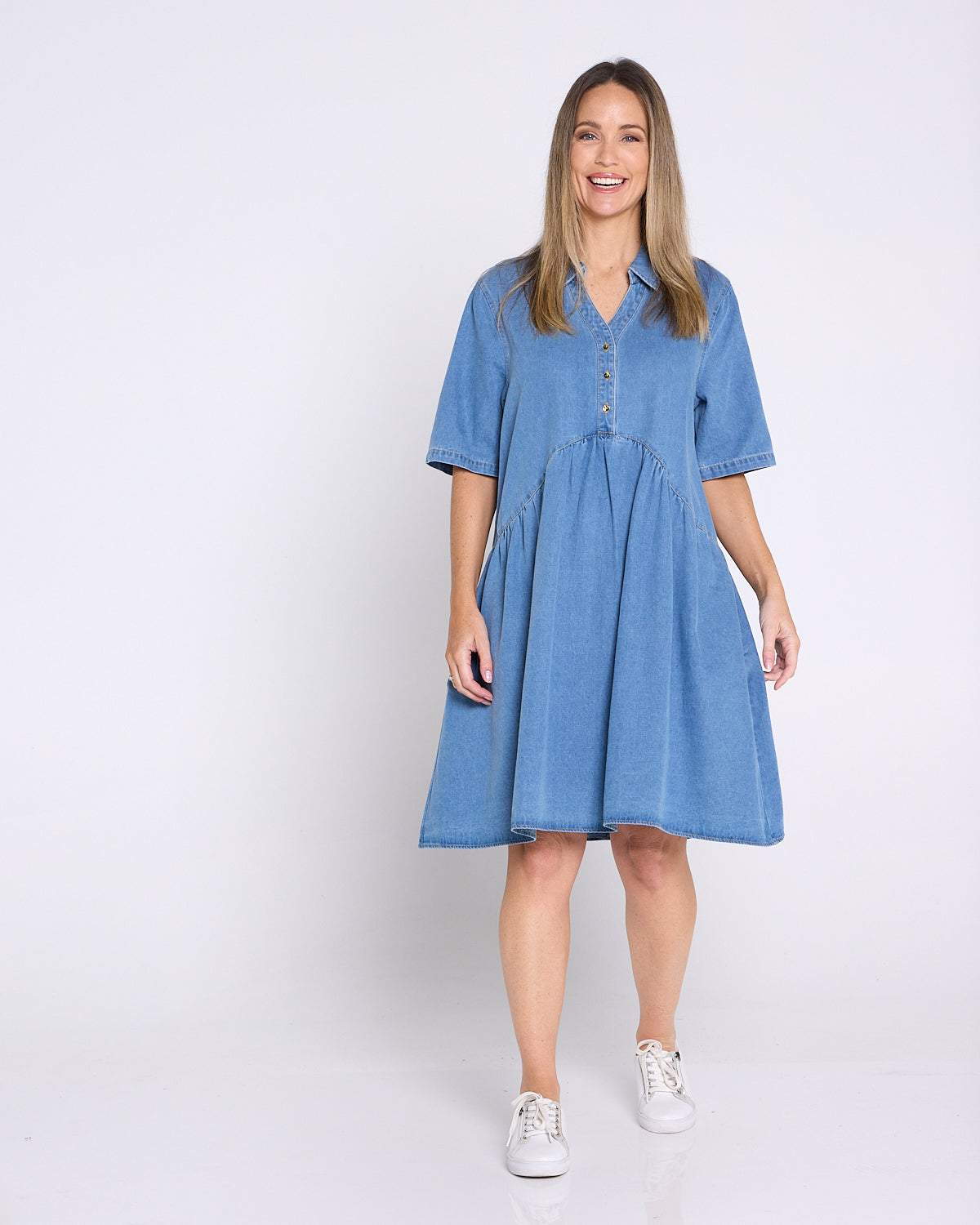 Maddie Denim Dress - Mid Wash Blue