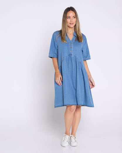 Maddie Denim Dress - Mid Wash Blue