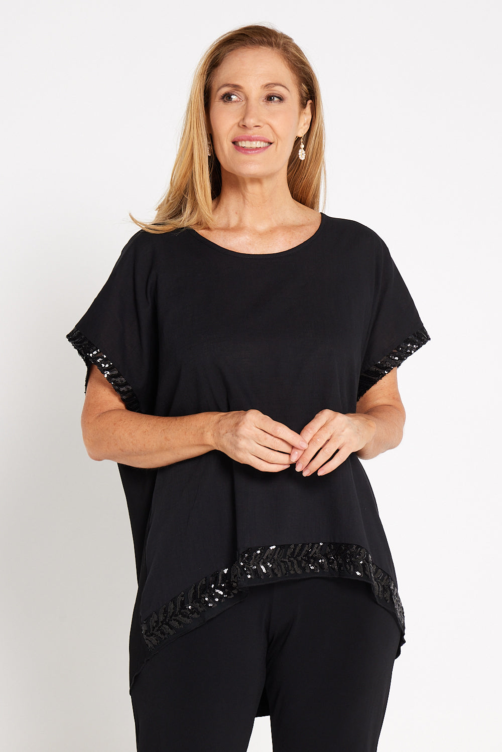 Mae Sequin Sparkle Top - Black Sparkle  Women's Evening Tops – TULIO  Fashion