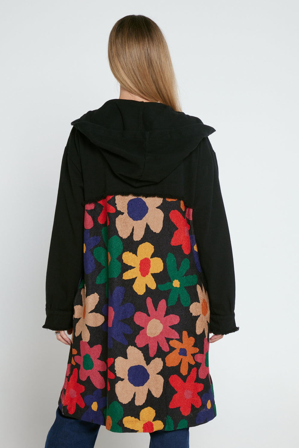 Maggie Knit & Canvas Coat - Black/Floral