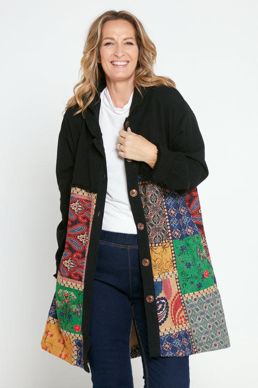 Maggie Chenille Knit & Canvas Coat - Mosaic Patchwork