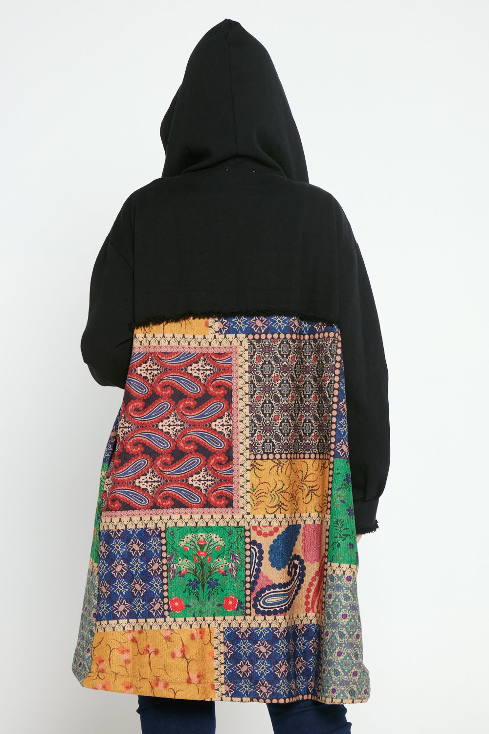Floral printed patchwork hooded jacket on sale