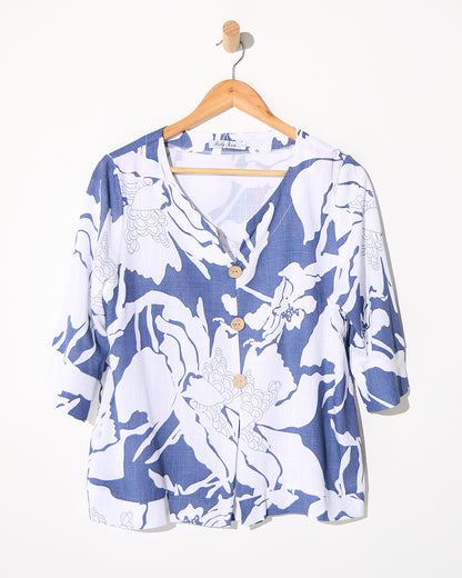 Mahri Linen Top - Denim Floral