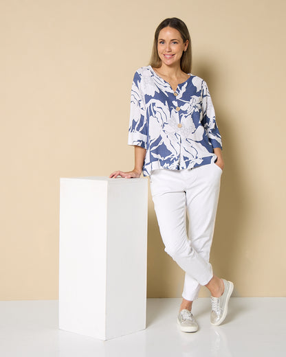 Mahri Linen Top - Denim Floral