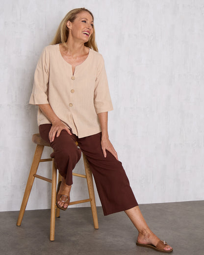 Aiko Linen Pants - Warm Choc