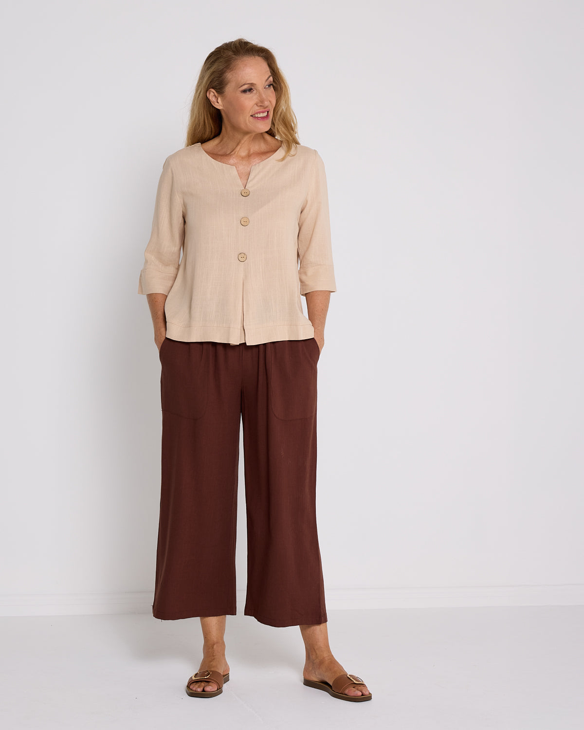 Mahri Linen Top - Sand