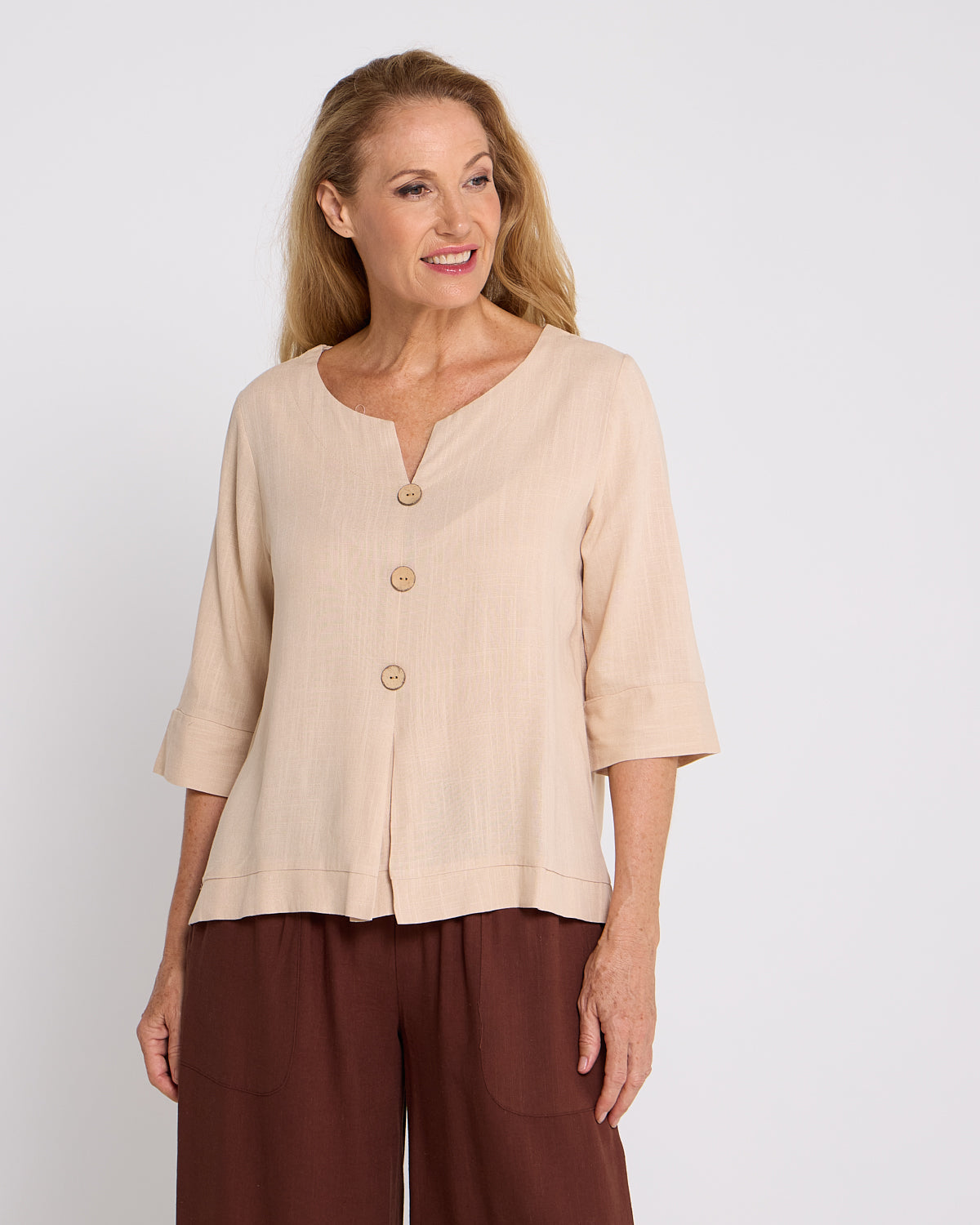 Mahri Linen Top - Sand