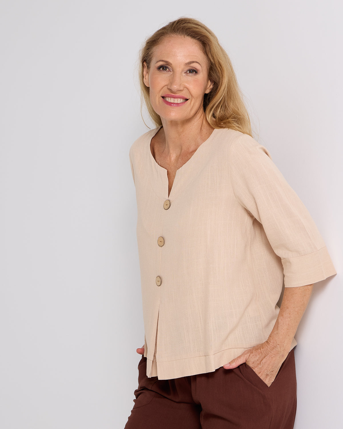 Mahri Linen Top - Sand