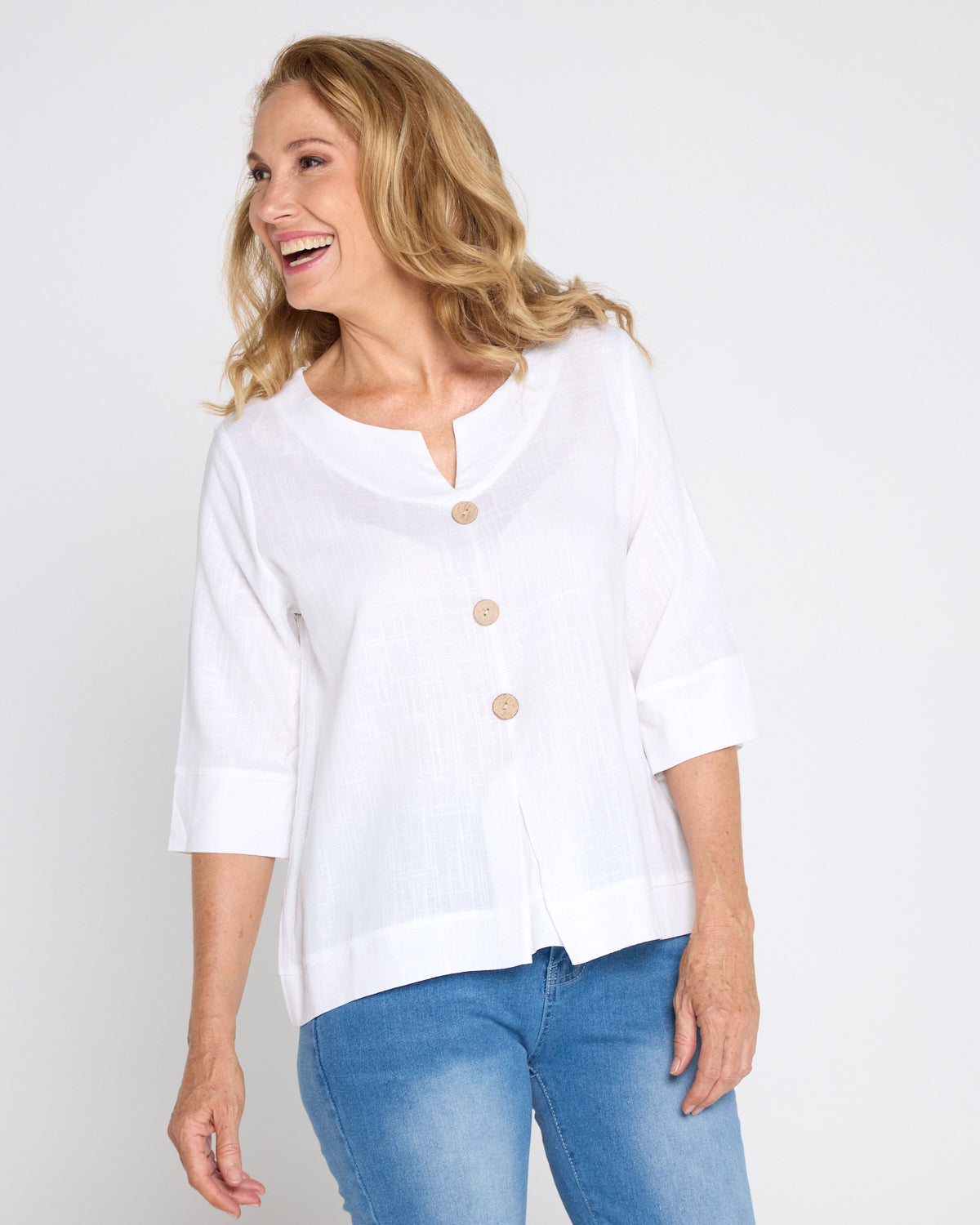 Mahri Linen Top - White