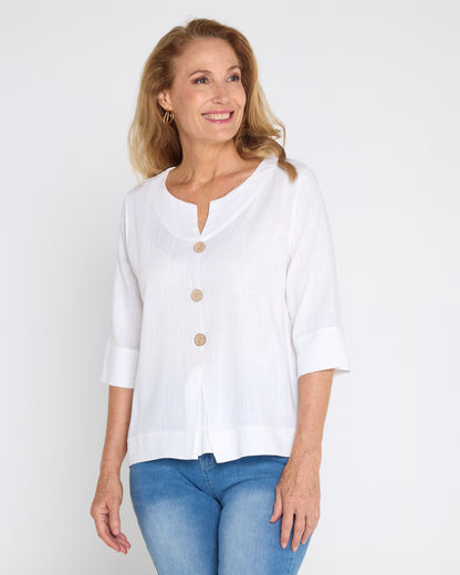 Mahri Linen Top - White