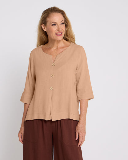 Mahri Linen Top - Mocha